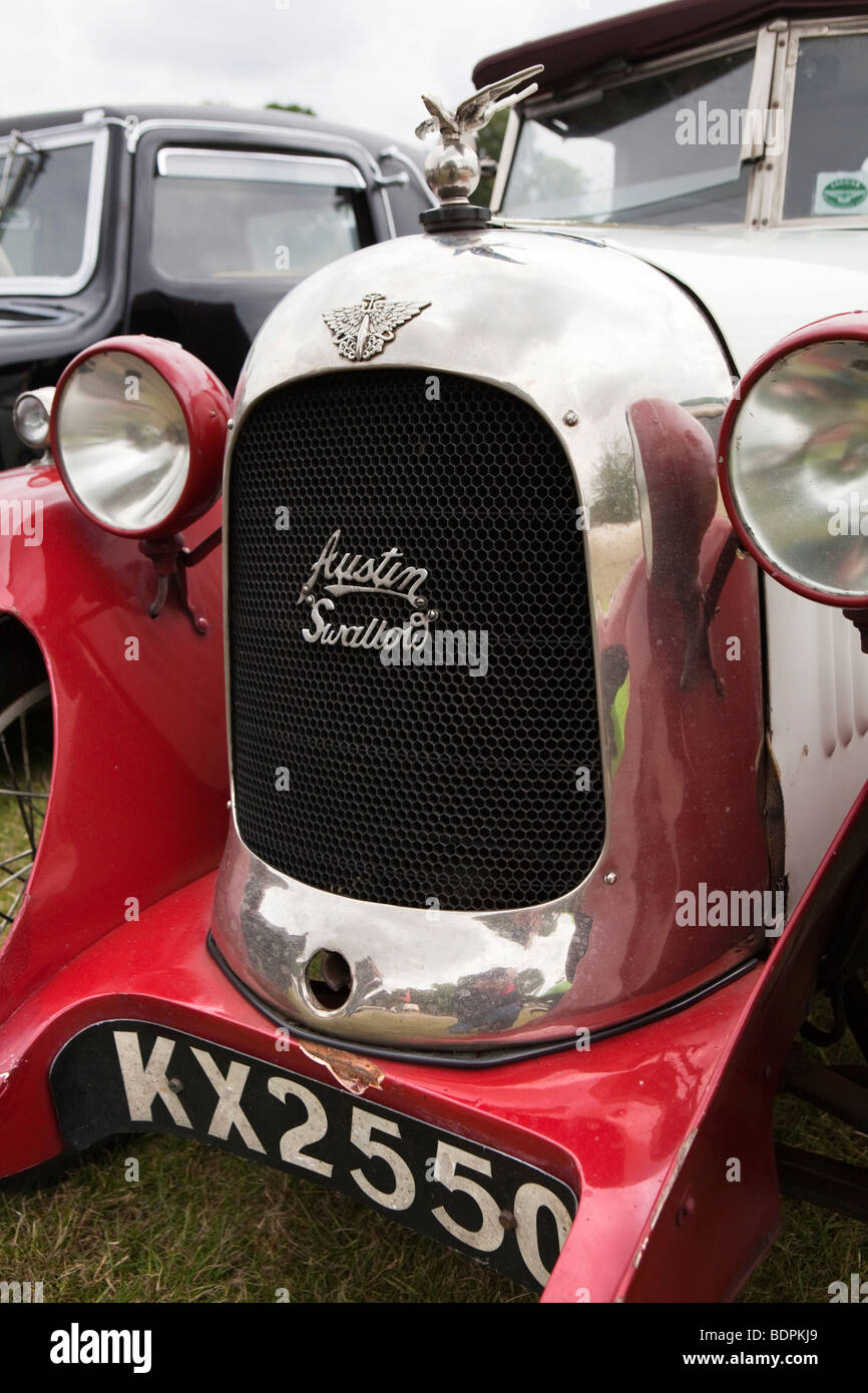 Motoring, bird mascot on front of classic 1920s Austin 7 Swallow car, first jaguar vehicle Stock Photo