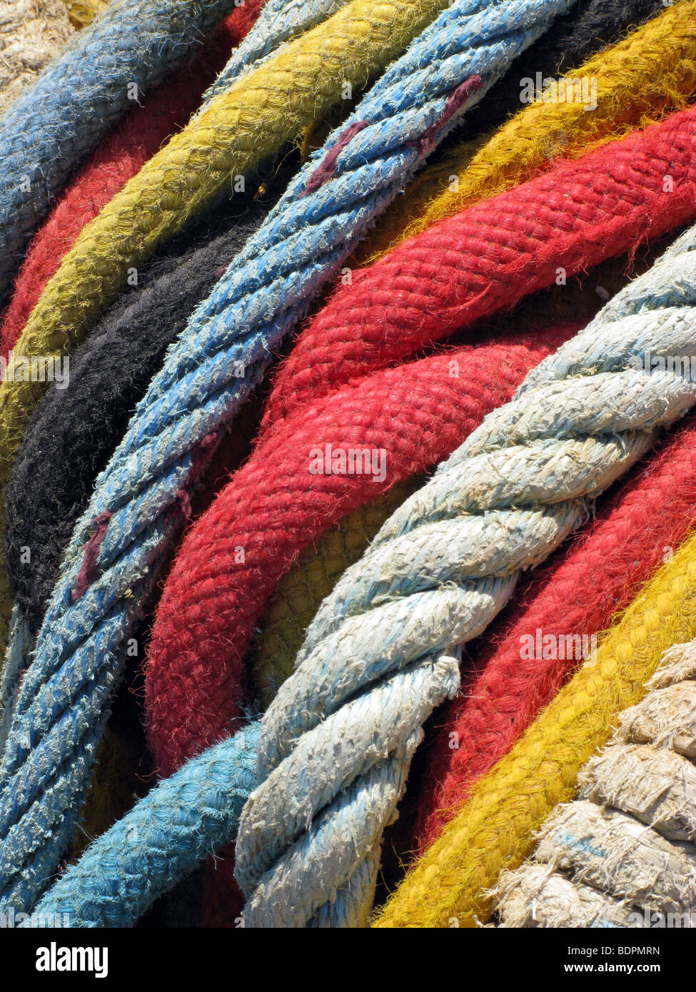 detail of colourful ropes used on fishing boats in port Stock Photo - Alamy