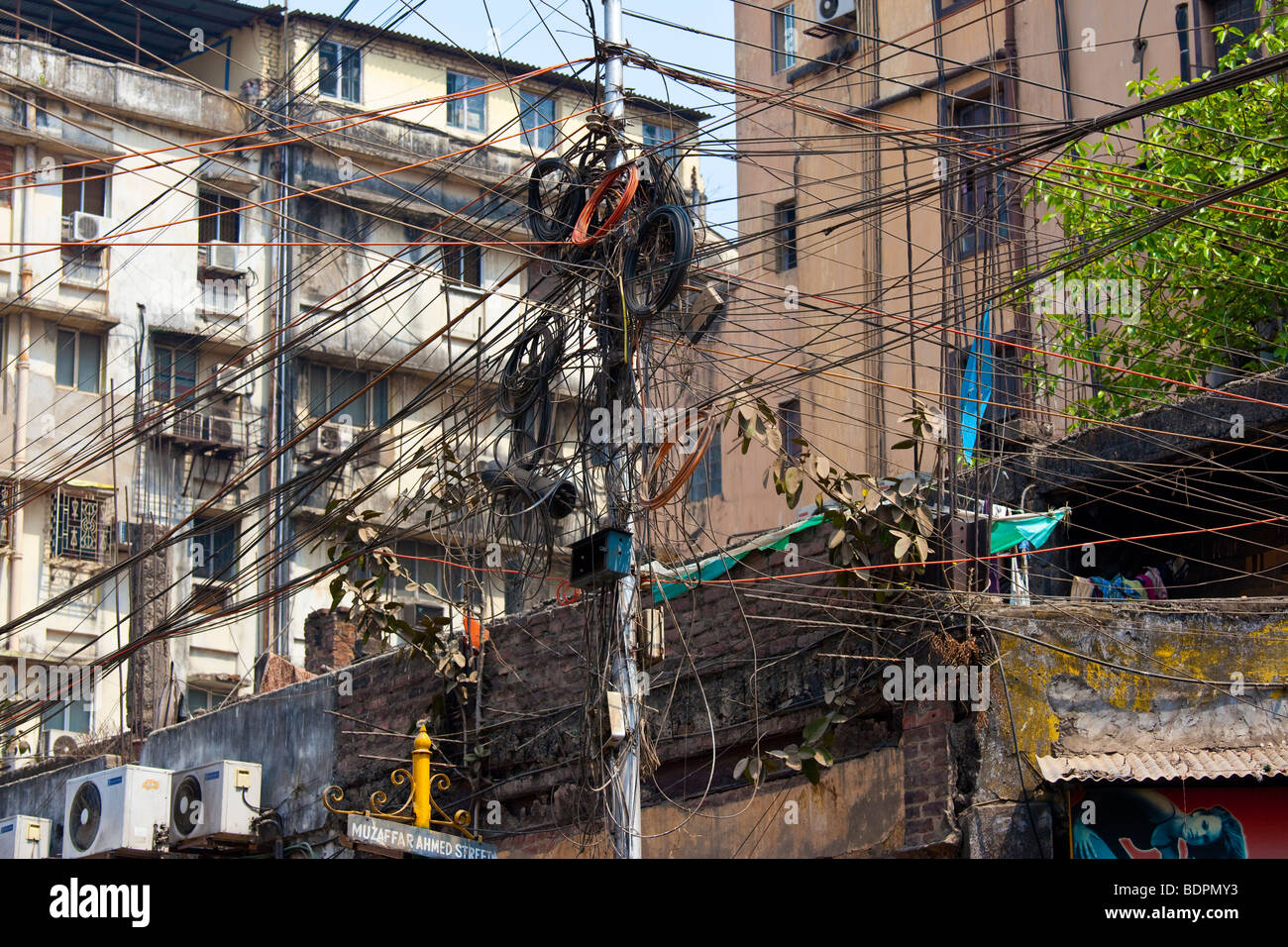 Tangle of Wires in Calcutta India Stock Photo Alamy