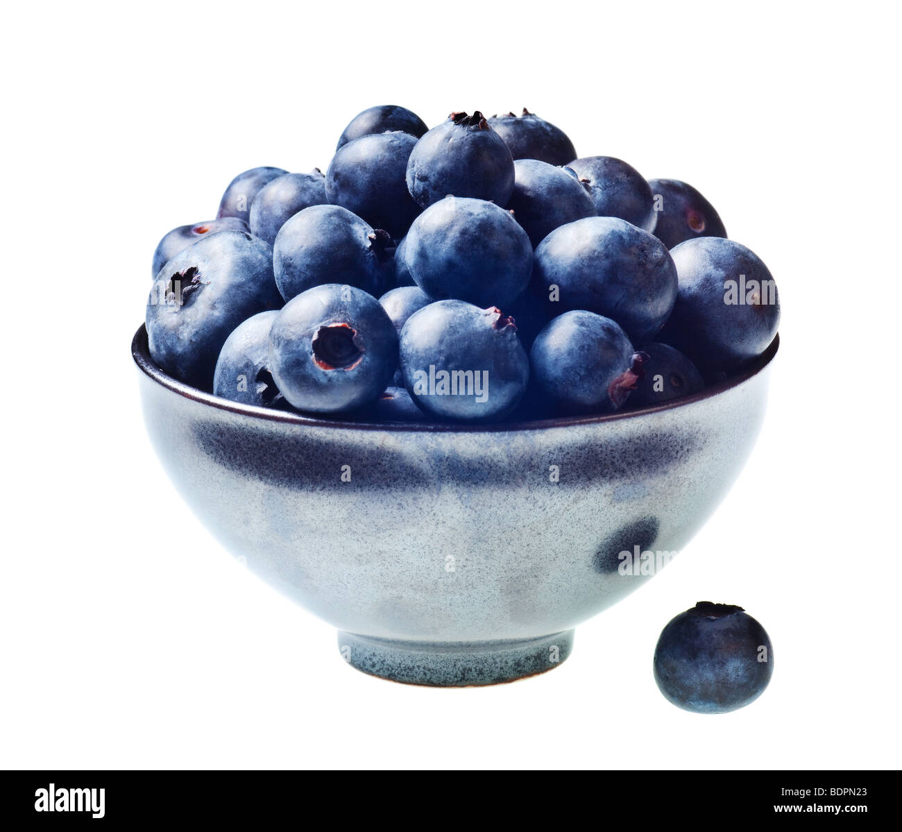 Japanese bowl with blueberries isolated on pure white background-- no gray! Stock Photo