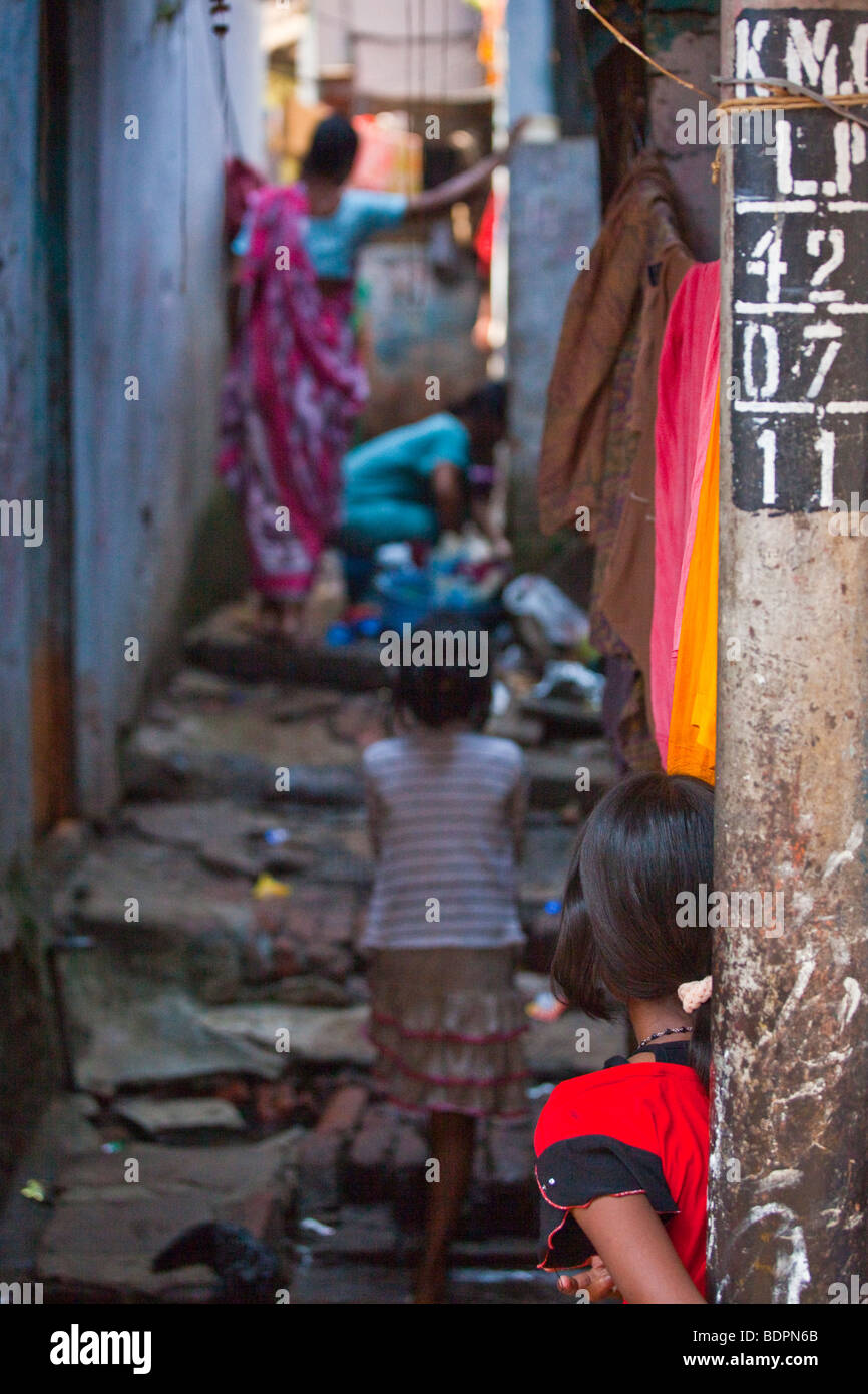 Alleyway in a slum in Kolcata India Stock Photo