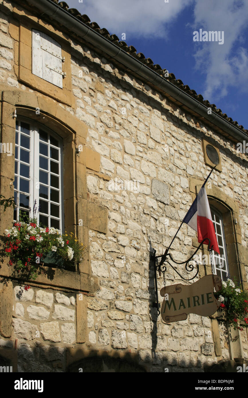 The town hall of the bastide of Monpazier, Dordogne Stock Photo