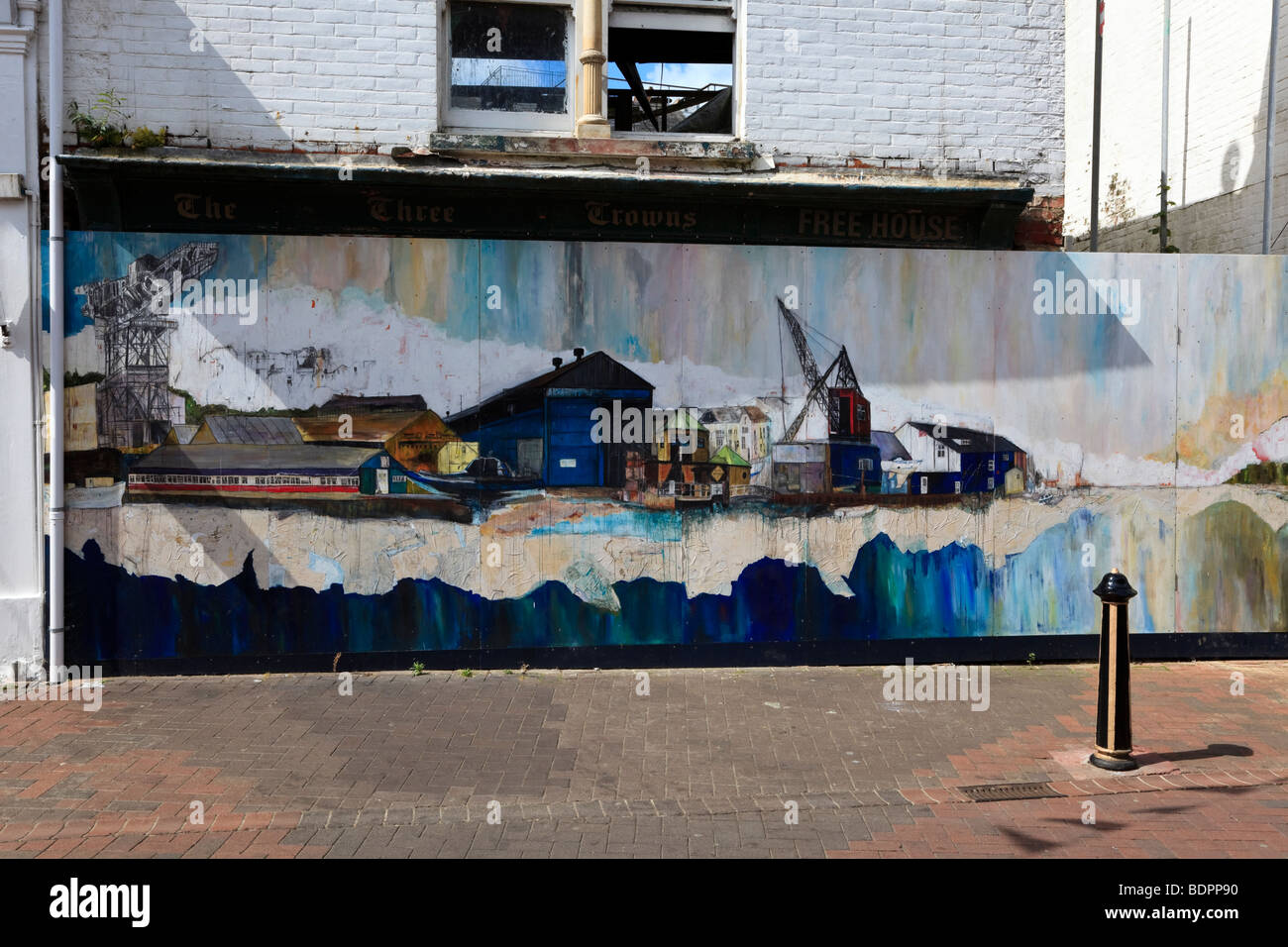 Cowes waterfront painting on demolished pub wall, High Street, Cowes
