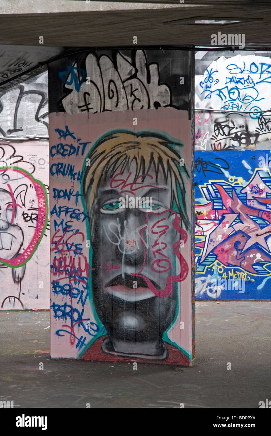 Graffiti at the 'skate park' on London's South Bank Stock Photo