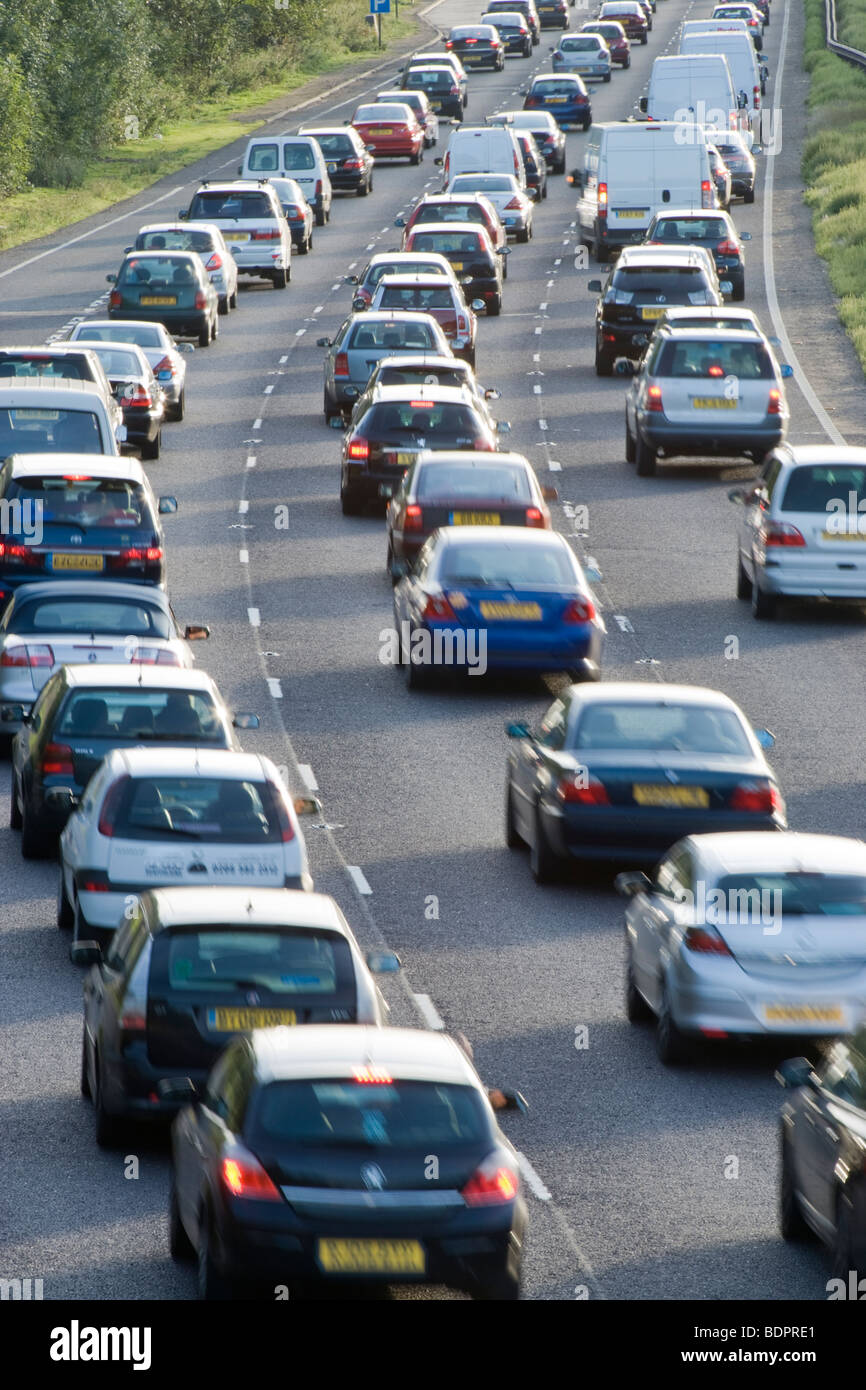 Traffic jam on dual carriageway. A3, Surrey, UK Stock Photo