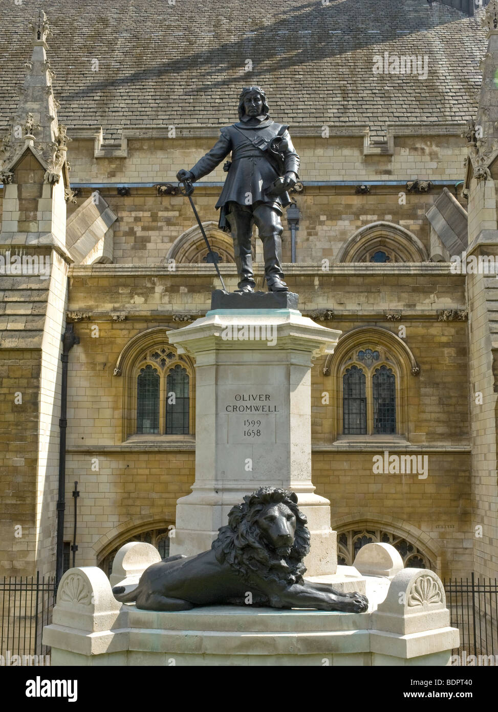 The statue of Oliver Cromwell outside the houses of Parliament in London.  Photo by Gordon Scammell Stock Photo