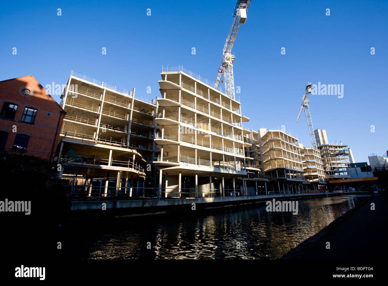 A canal side redevelopment and construction project in Nottingham, England. Stock Photo