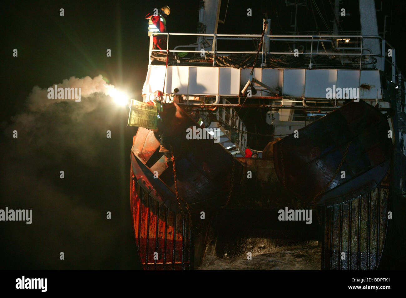 Greenpeace action against unregulated fishing in the North Atlantic Stock Photo