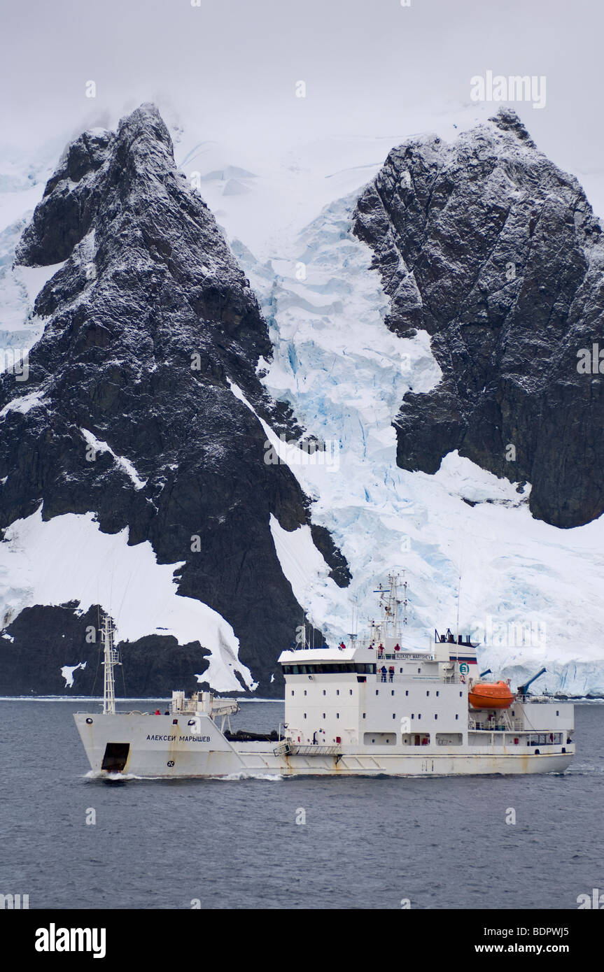 Russian icebreaker Aleksey Maryshev Lemaire Channel Antarctica. Stock Photo