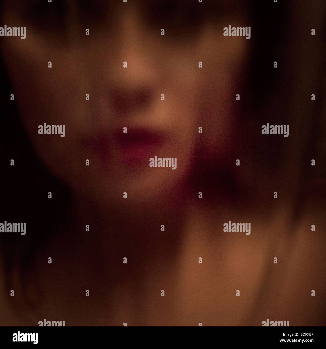 The blurred image of a woman's face Stock Photo