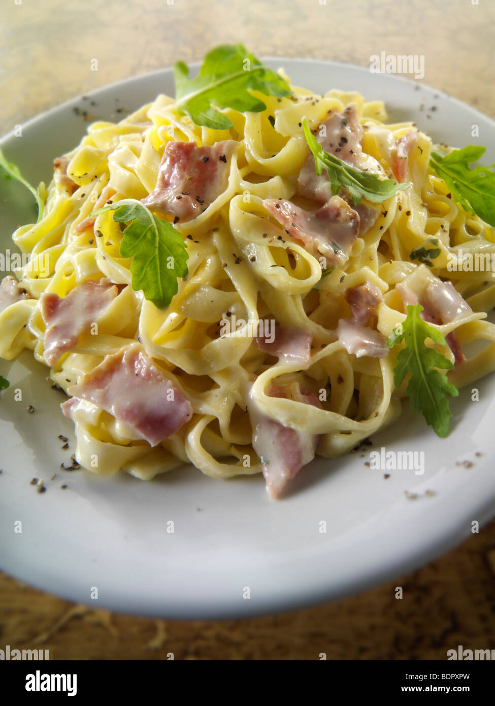 tagliatelli with cabonara sauce Stock Photo
