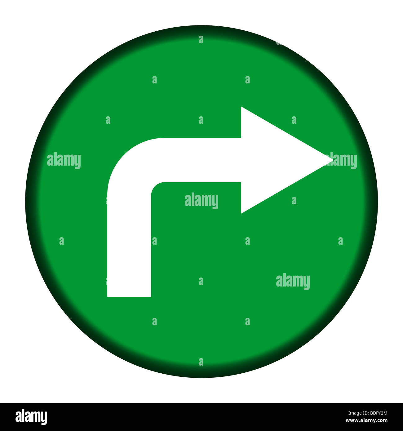 Green directional button isolated on white background Stock Photo - Alamy