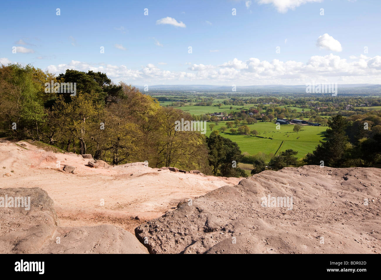 UK, England, Cheshire, Alderley Edge, view of Manchester and Lancashire hills from the edge Stock Photo