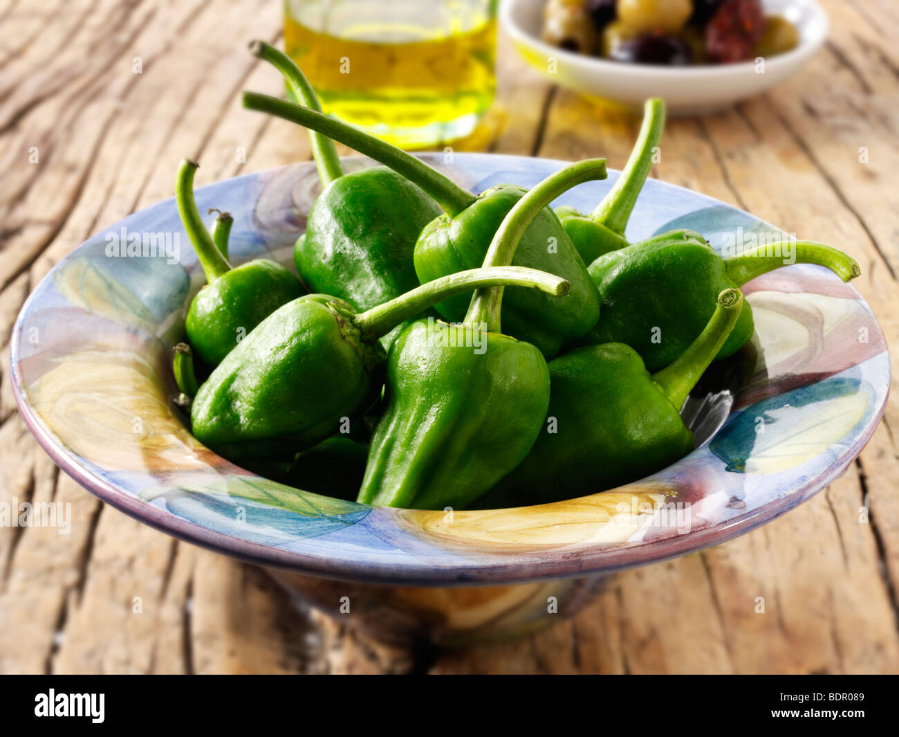 Fresh Padron peppers Stock Photo