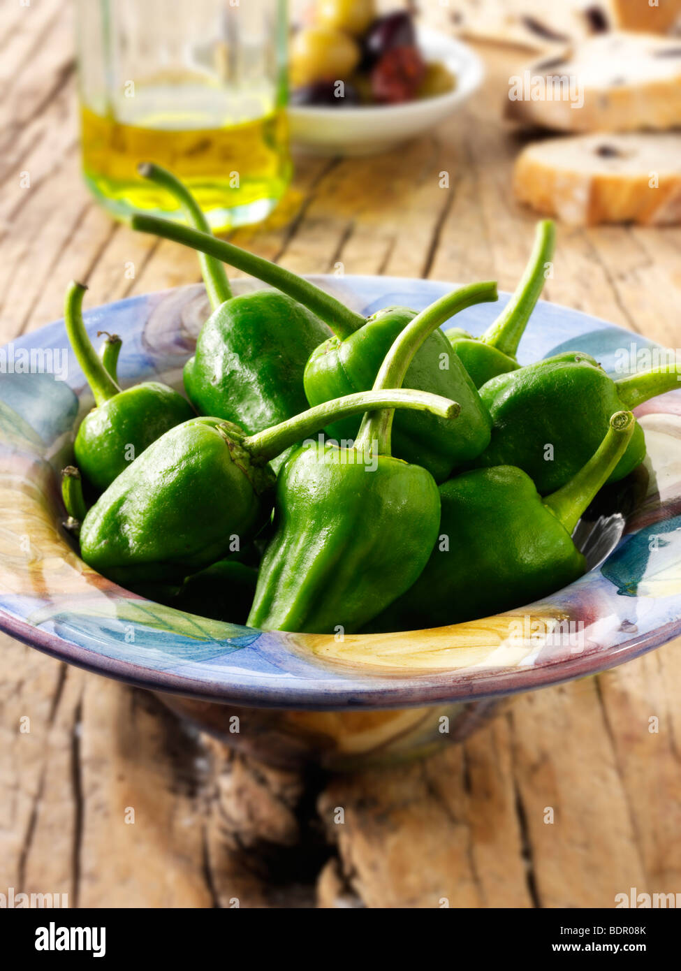 Fresh Padron peppers Stock Photo