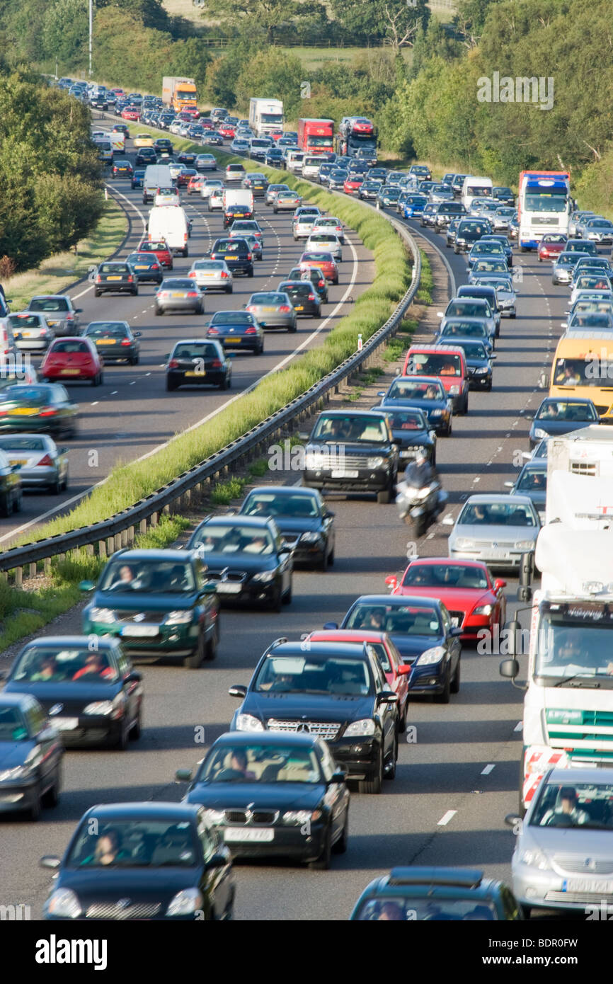 Traffic jam on dual carriageway. A3, Surrey, UK Stock Photo