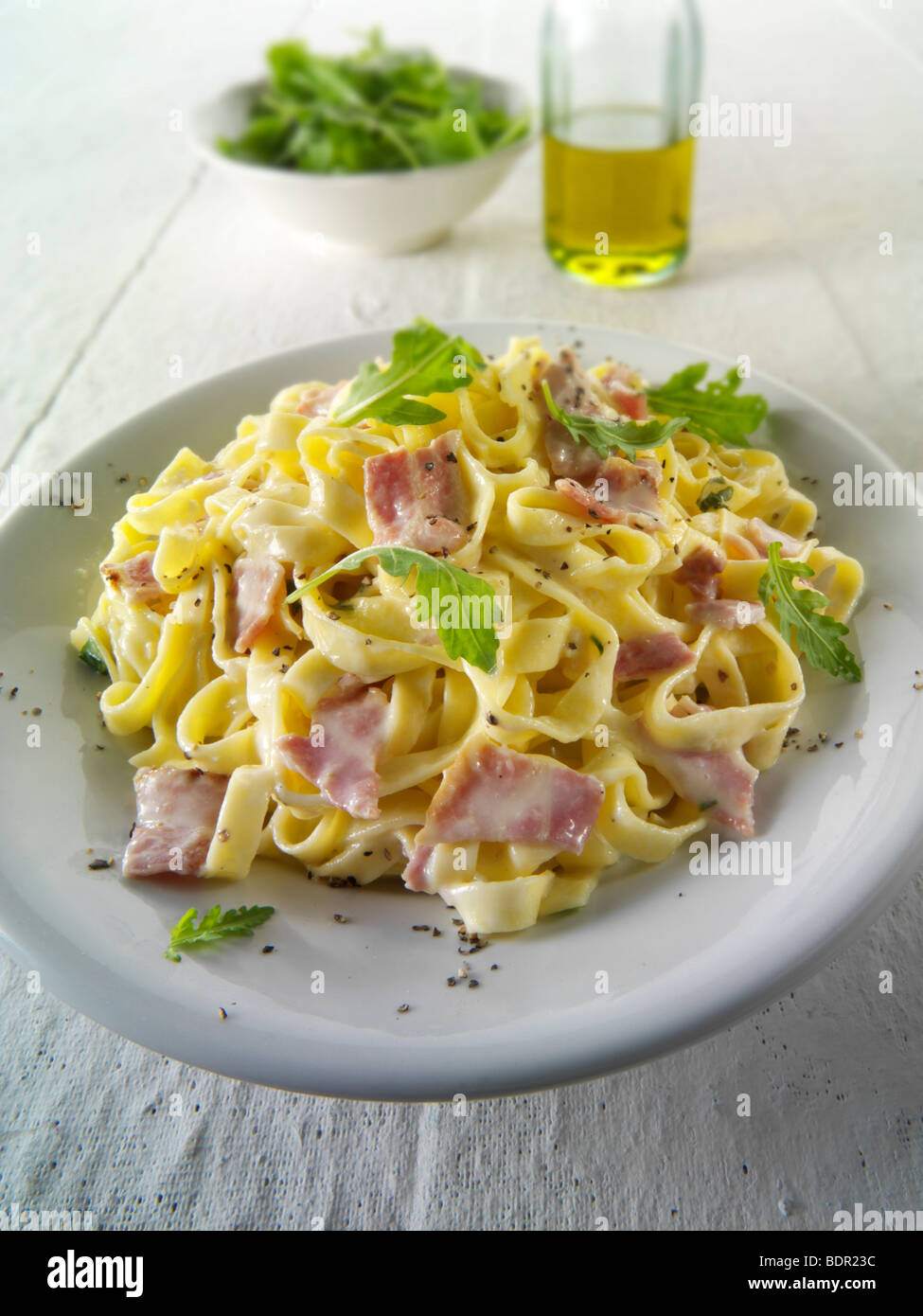 tagliatelli with cabonara sauce Stock Photo