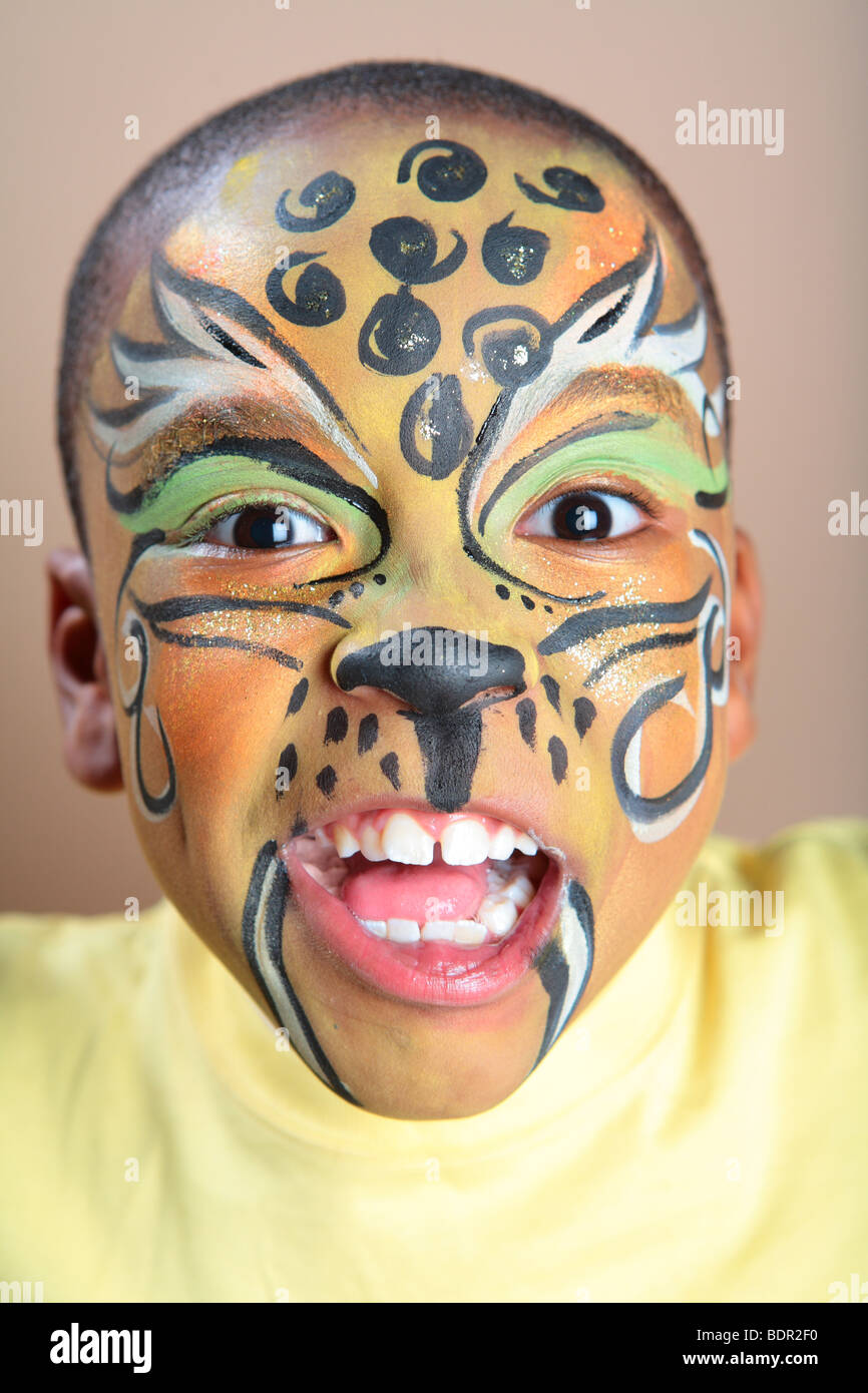 African American boy with face paint Stock Photo Alamy