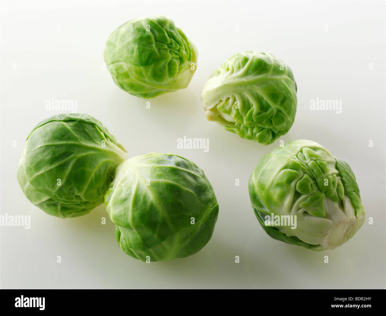 Fresh Brussels Sprouts against a white background Stock Photo