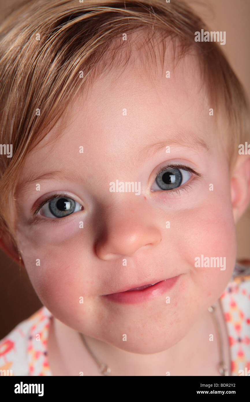 close up of little girl with big eyes Stock Photo