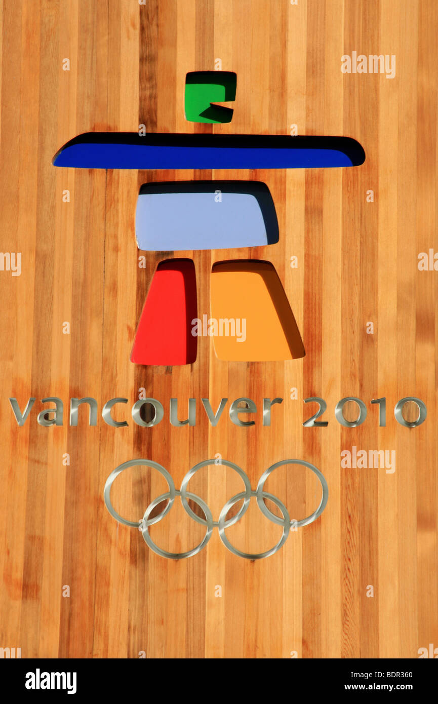 Winter Olympics sign and Olympics Rings - Vancouver, British Columbia, BC, Canada Stock Photo