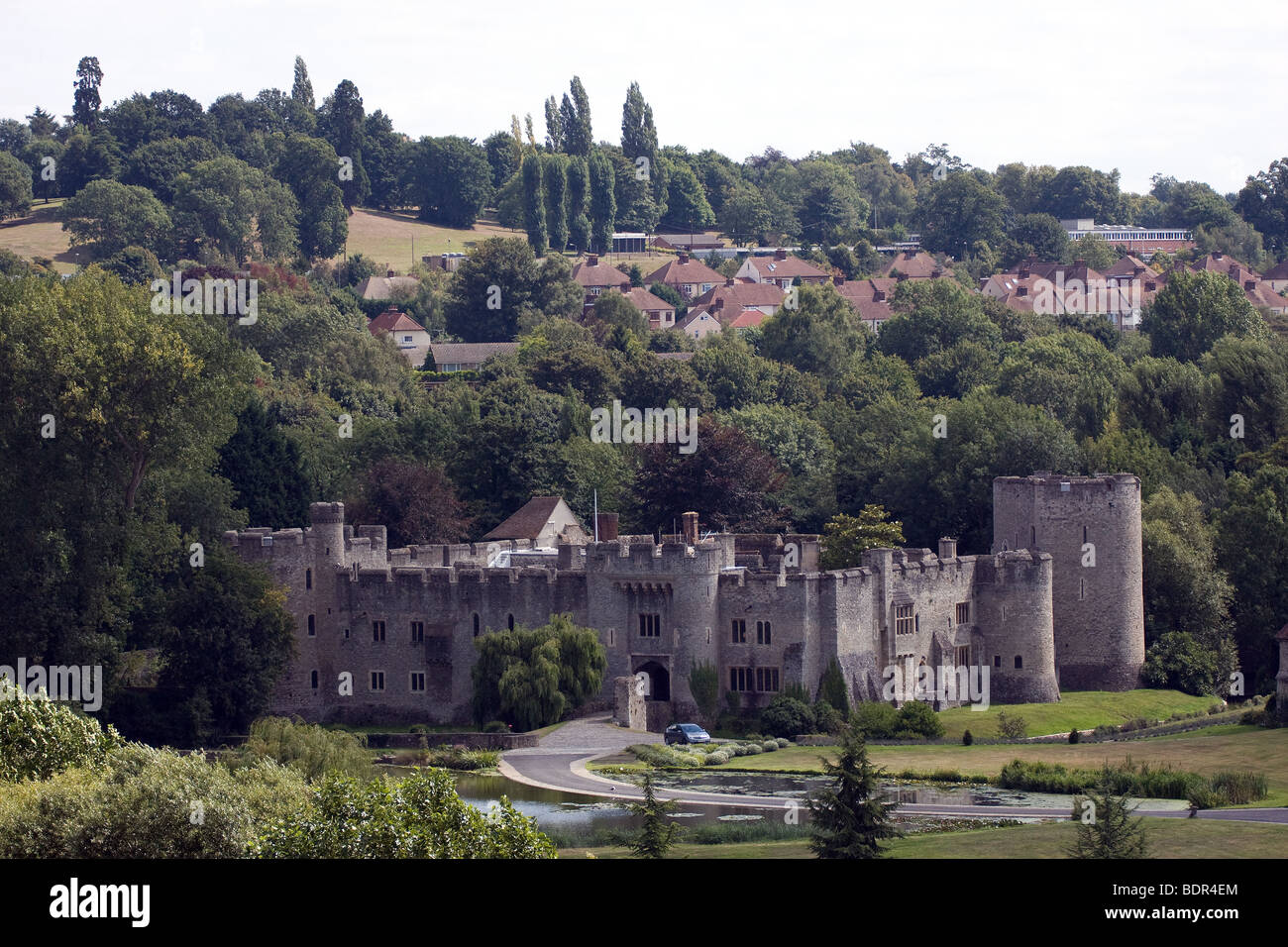 medieval castle grounds turret trees sunny day aerial view allington maidstone kent uk europe Stock Photo