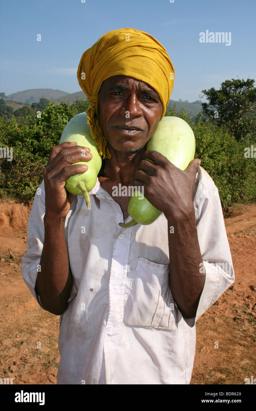 Portrait of Indian Bonda Tribe Man Carrying Marrows Stock Photo