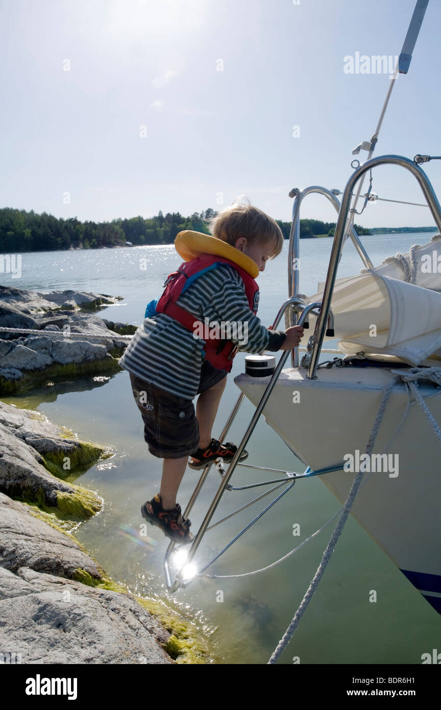 A boy on a boat Sweden. Stock Photo