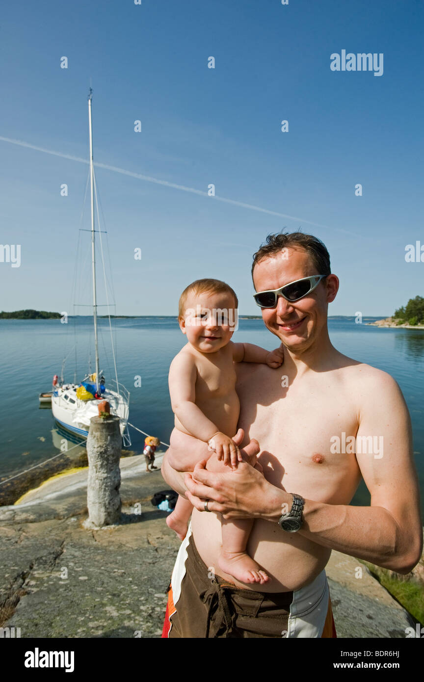 A girl and her father Sweden. Stock Photo