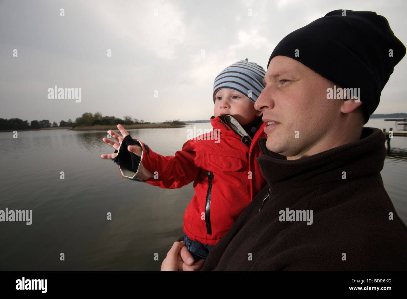 Father and son by the sea Sweden. Stock Photo