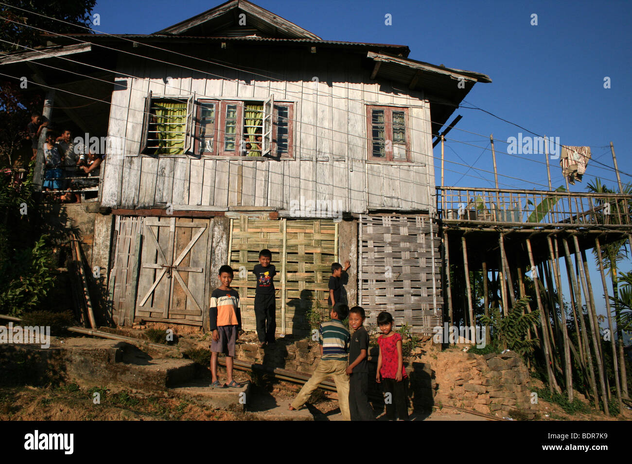 Typical Stilt House In Rural Nagaland Village, India Stock Photo