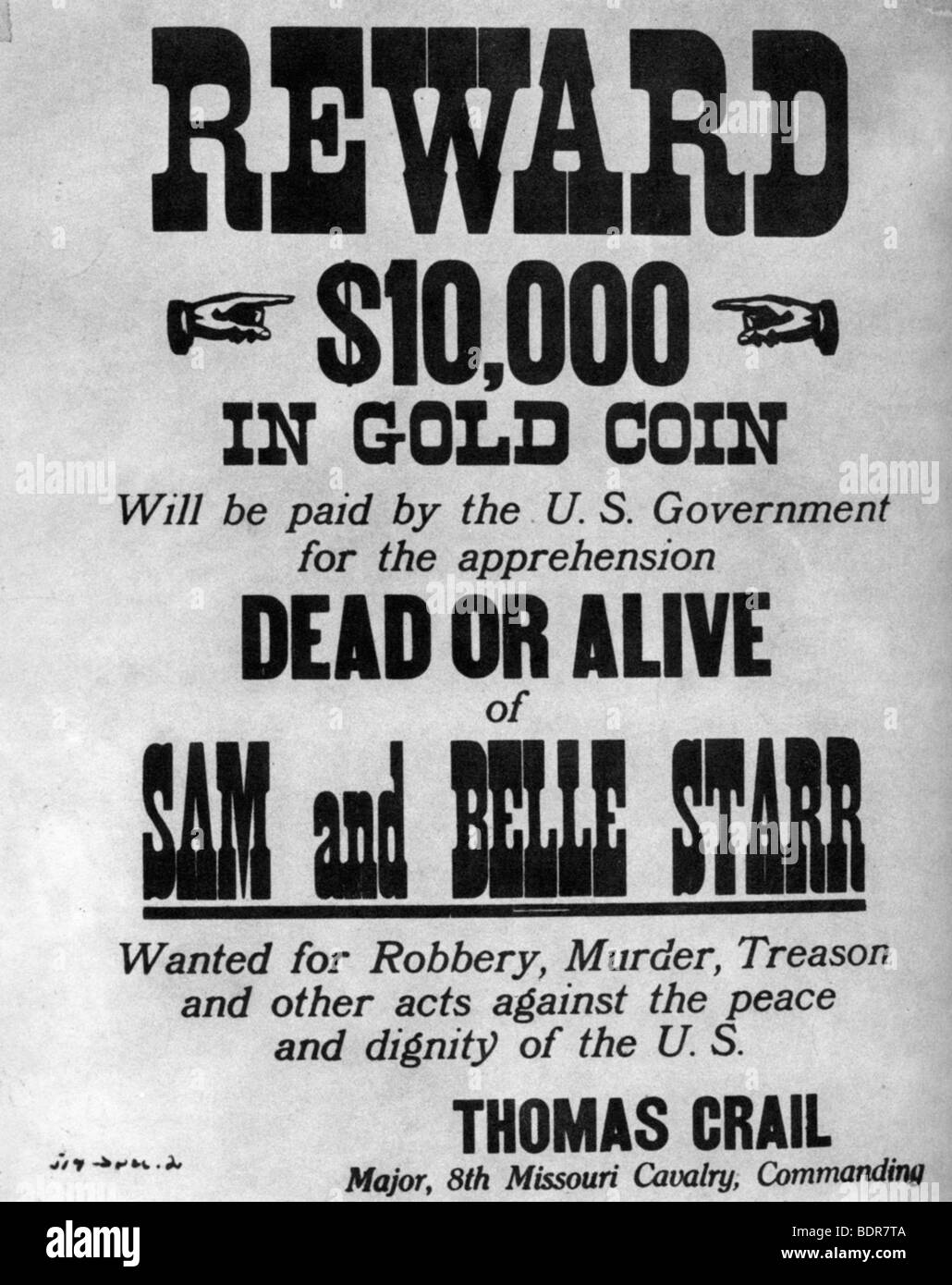 Wanted poster for the outlaws Sam and Belle Starr, c1880-1886 (1954). Artist: Unknown Stock Photo