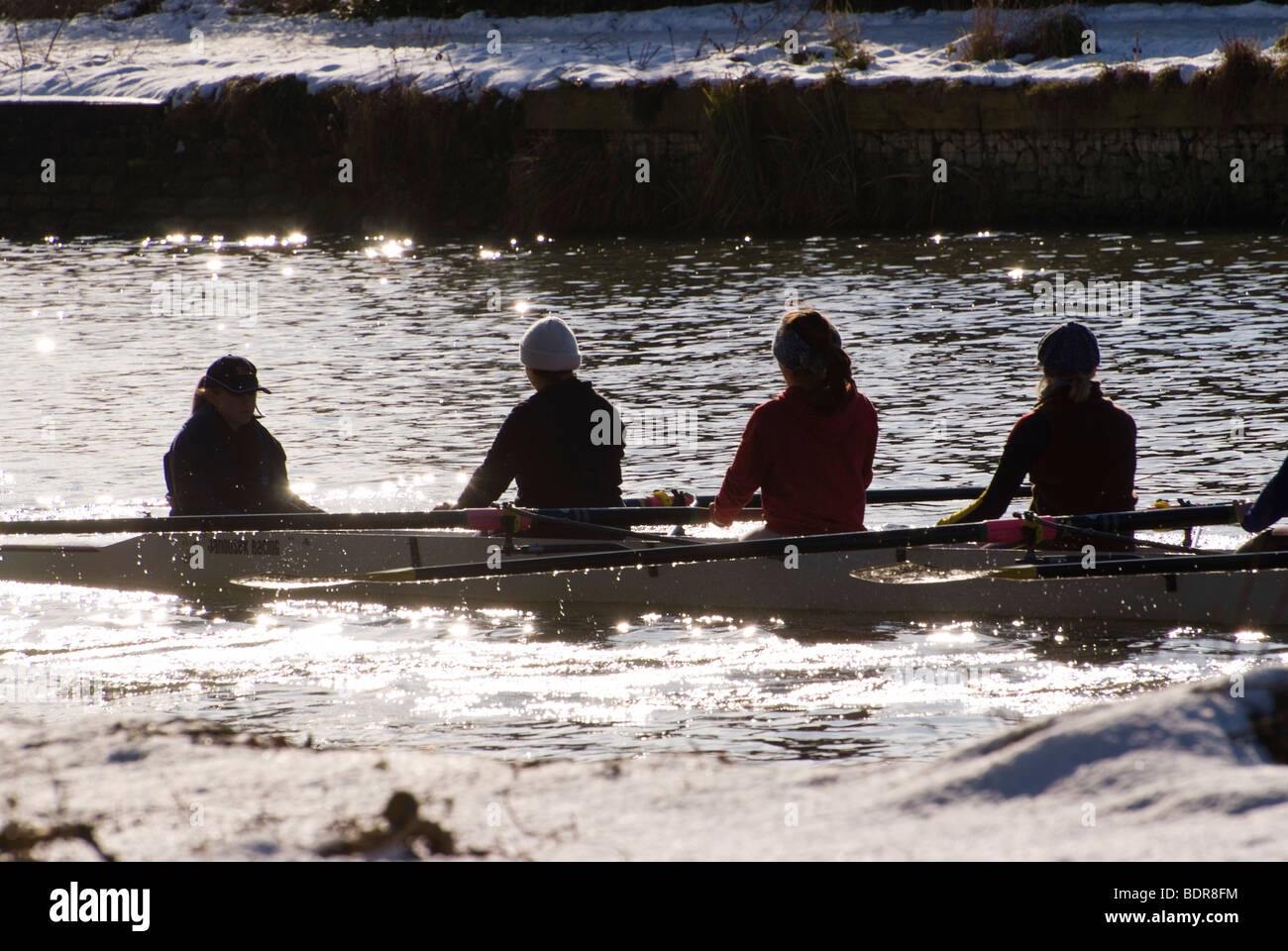 Rowers on the river Thames in winter, Oxford Stock Photo