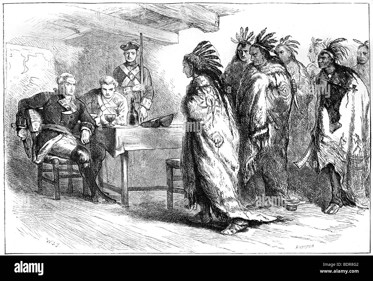Visit of Pontiac and the Indians to Major Gladwin, 1763 (c1880).Artist: Whymper Stock Photo