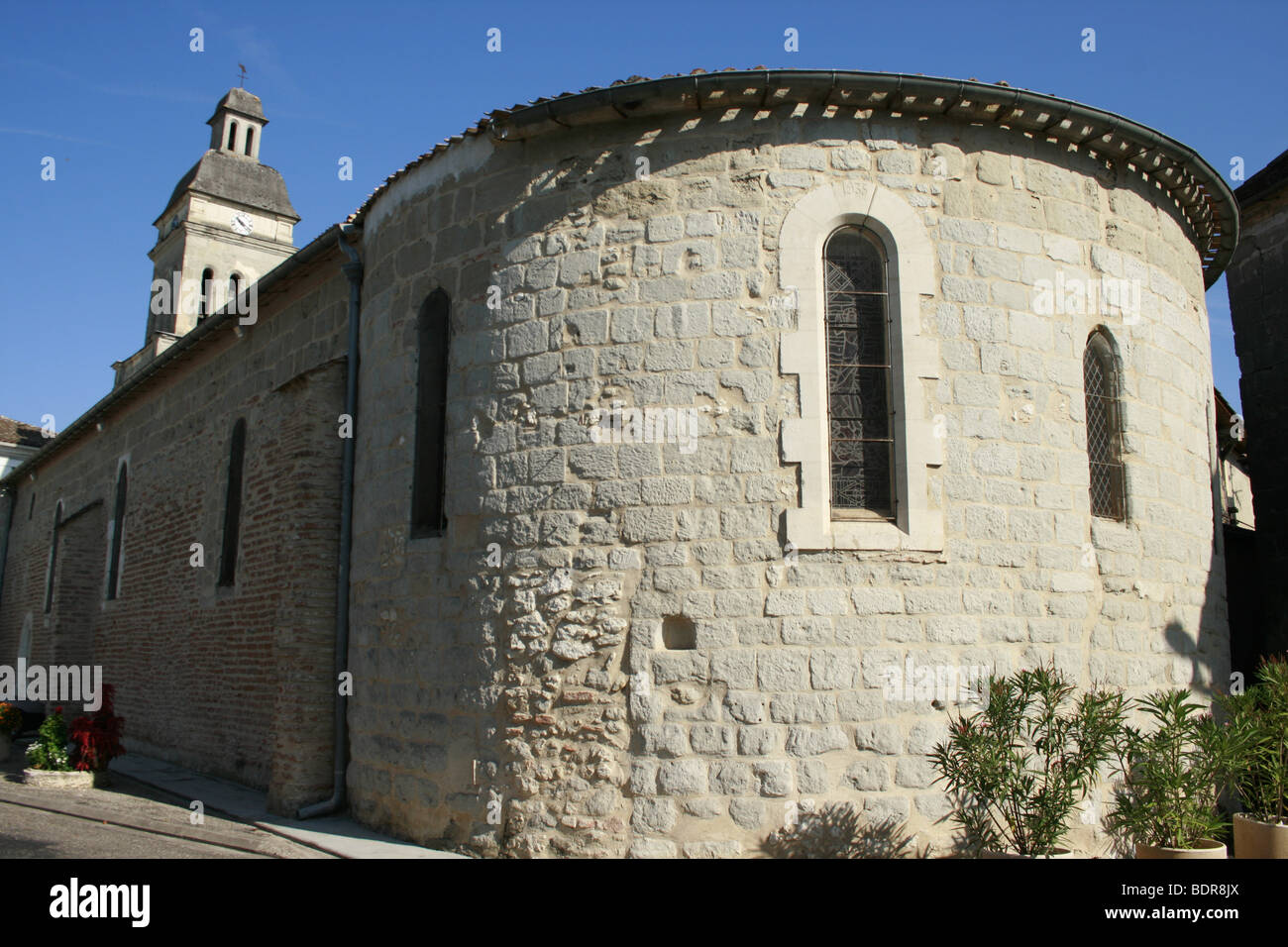 The 10th century church of St Eutrope in the village of Allemans du Dropt, France Stock Photo