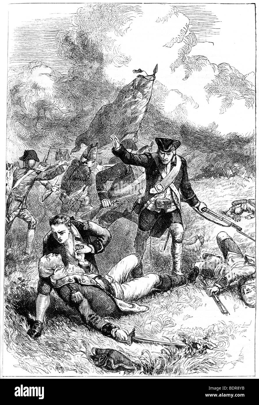 Death of Major Pitcairn, Battle of Bunker Hill, Boston, Massachusetts, 1775 (c1880). Artist: Unknown Stock Photo