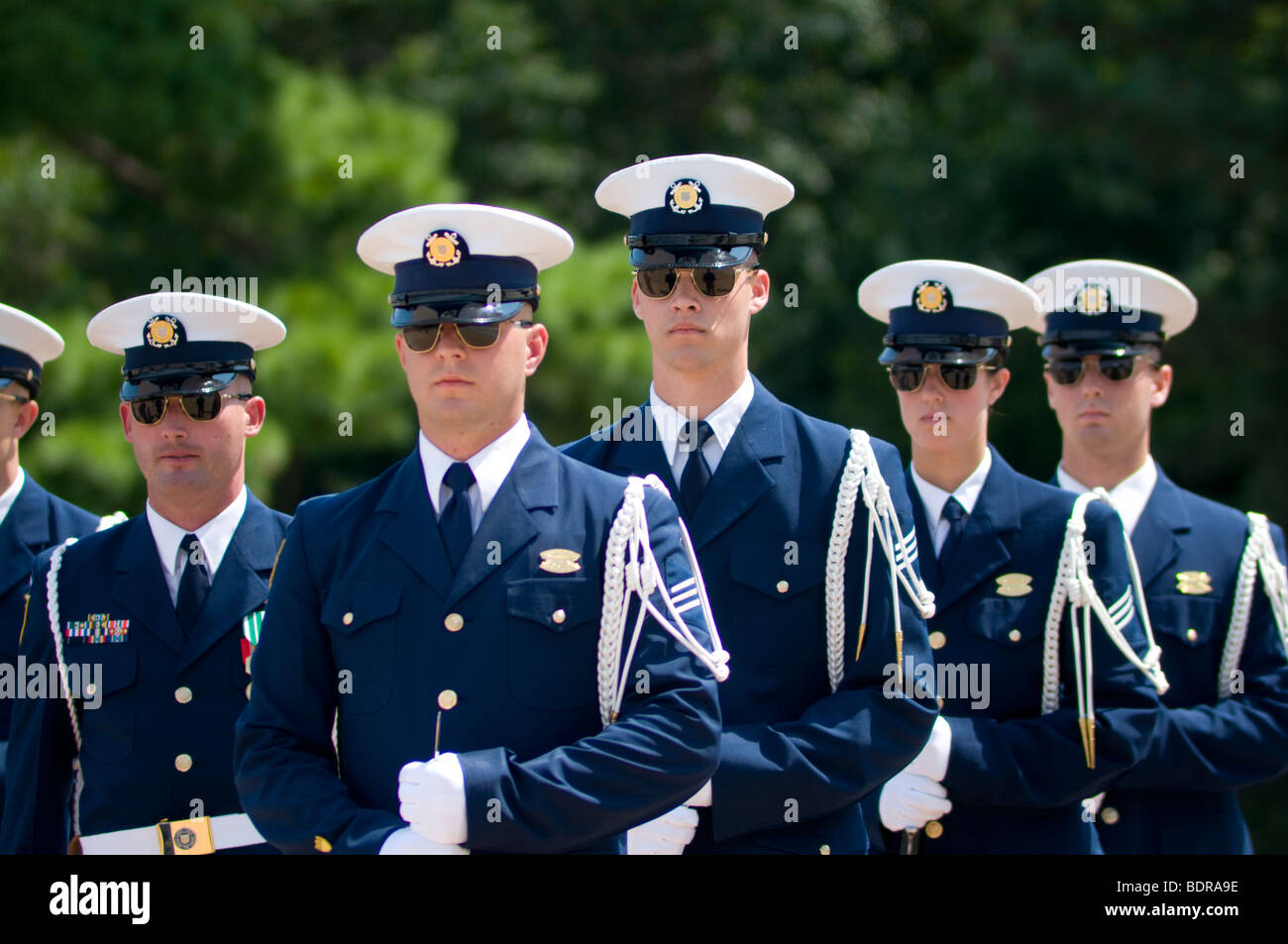 The US Coast Guard Silent Drill Team, part of the Honor Guard