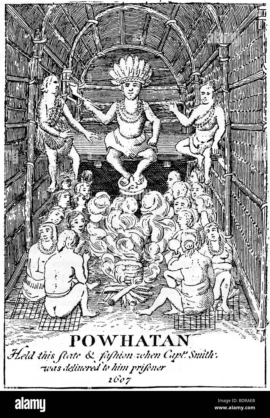 Powhatan in state, 1607 (c1880). Artist: Unknown Stock Photo