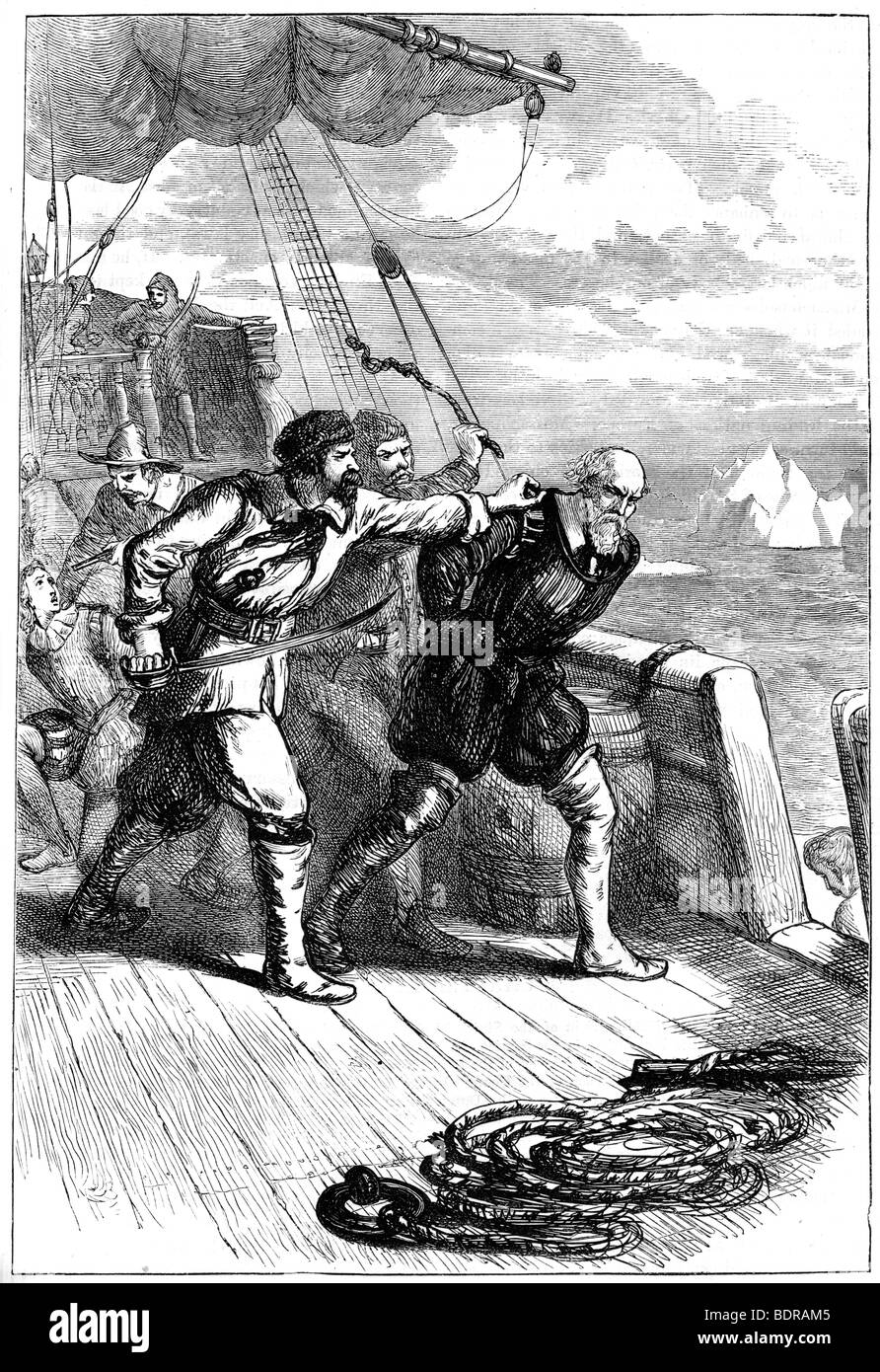 Mutiny on Henry Hudson's ship, 1611 (c1880). Artist: Unknown Stock Photo