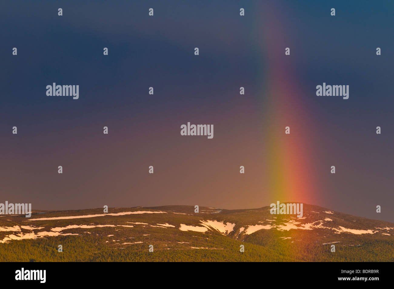 regenbogen ueber landschaft in gaellivare, lappland, schweden, rainbow at landscape in lapland, sweden Stock Photo