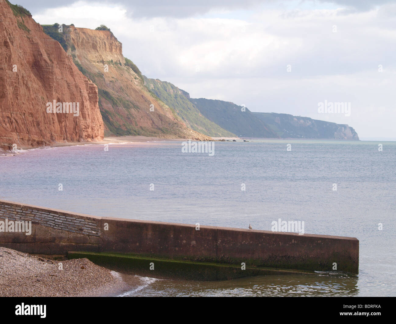 Sea wall at Sidmouth, Devon, UK Stock Photo