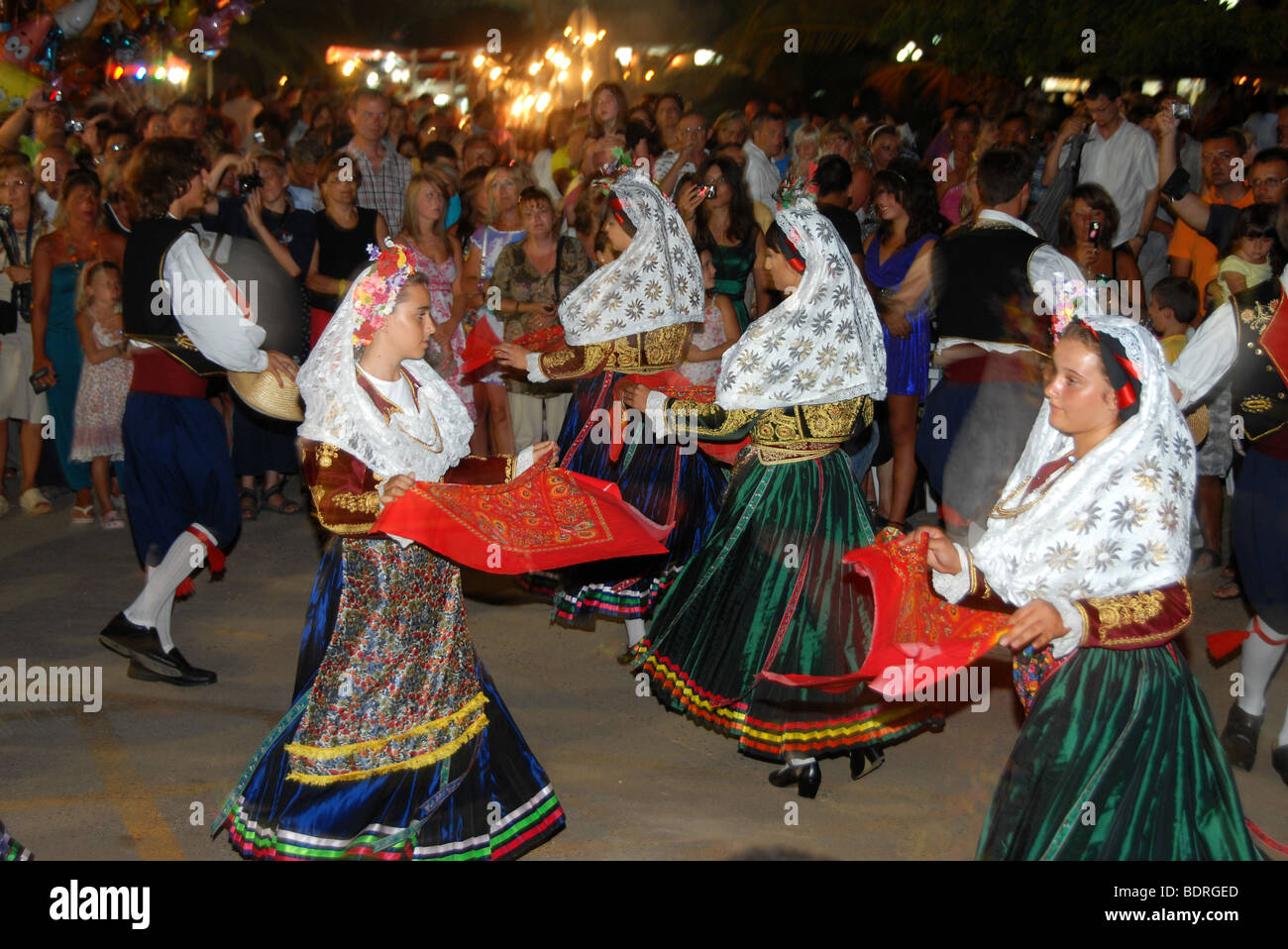 Traditional dancers at Greek religious festival, Corfu, Greece Stock Photo