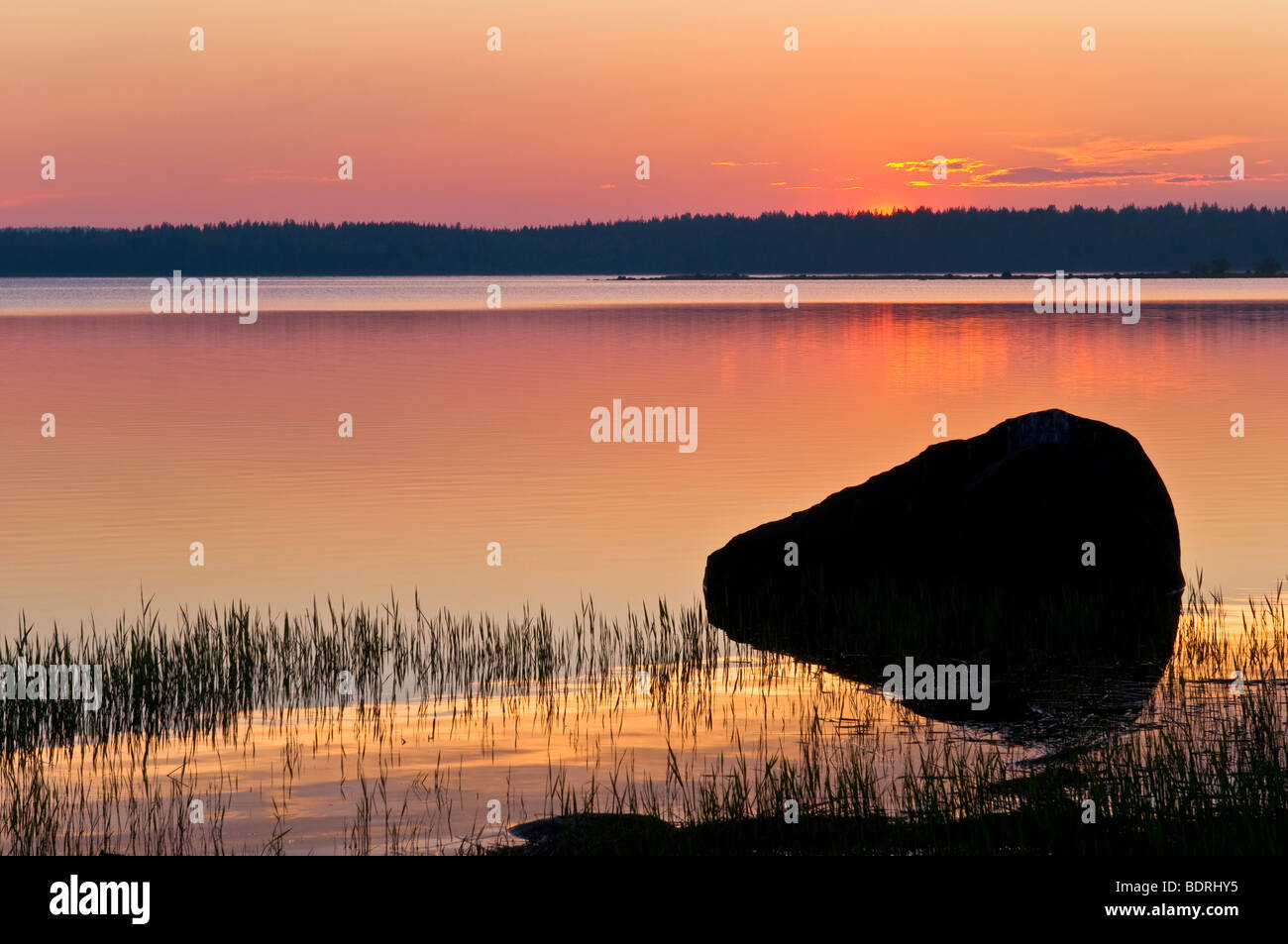 sonnenuntergang bei kalix, norrbotten, bottnischer meerbusen, ostsee, schweden, sunset at kalix, baltic sea coast, sweden Stock Photo