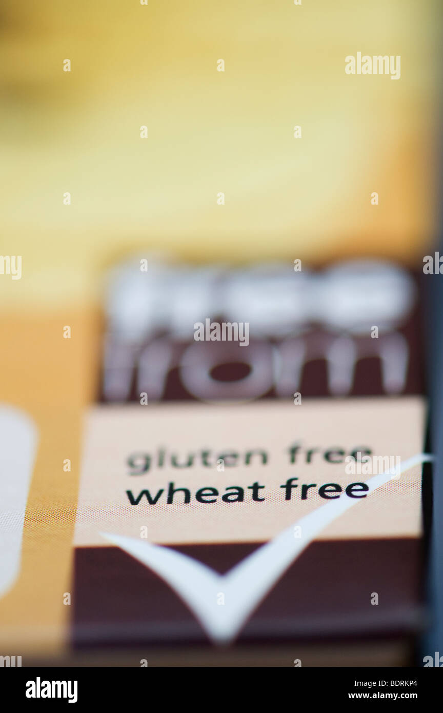 Free from label. Wheat free, Gluten free, food packet labeling Stock Photo