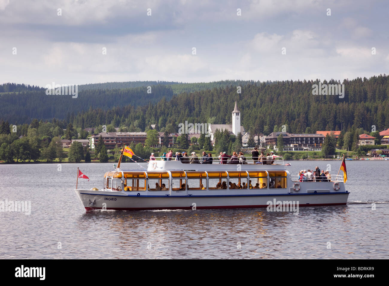 Titisee Baden-Wurttemberg Germany Europe Tourists sightseeing cruise on Lake Titisee in Black Forest resort Stock Photo