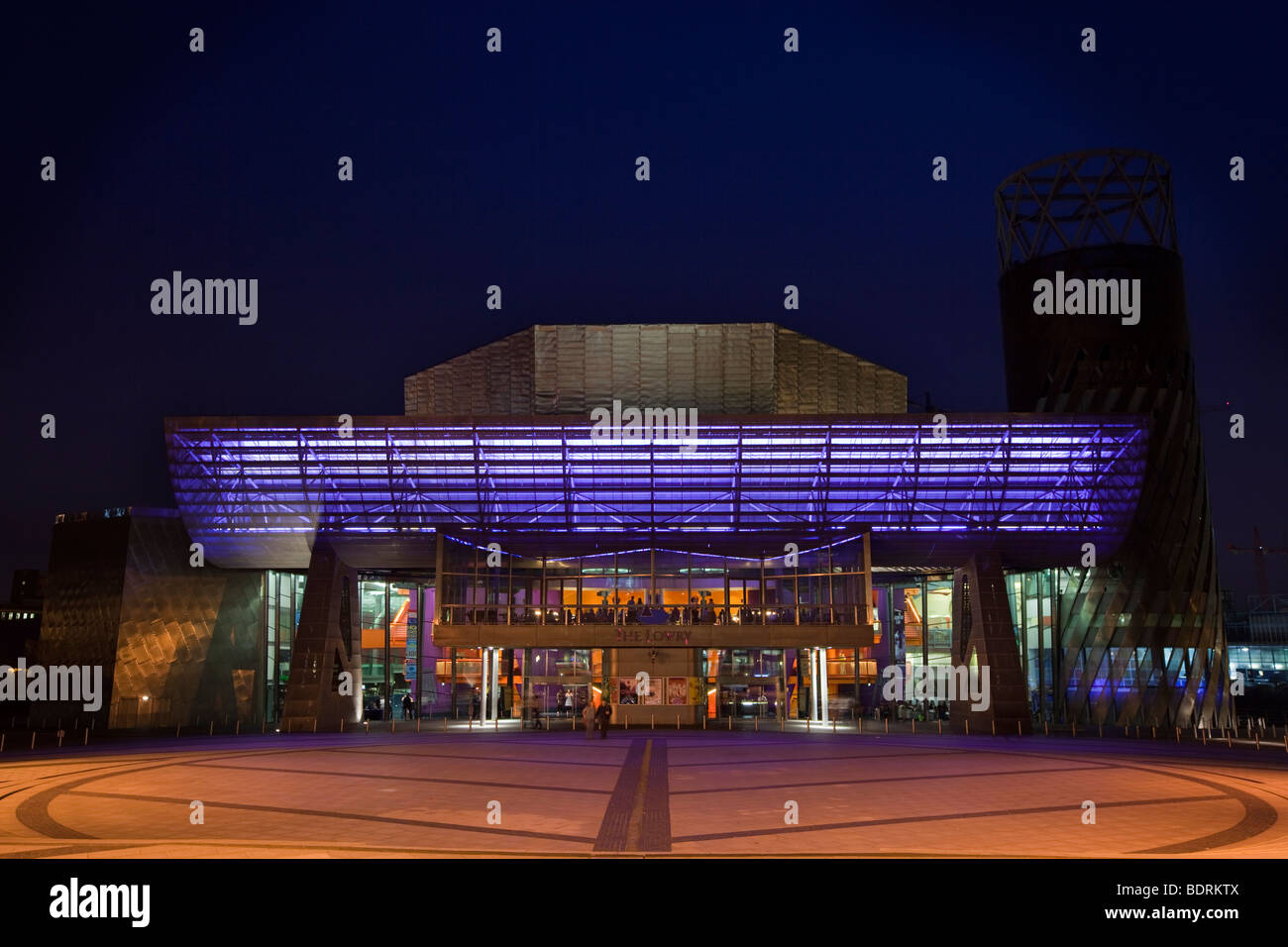 UK, England, Salford Quays, Lowry Centre and Lyric Theatre entrance at night Stock Photo