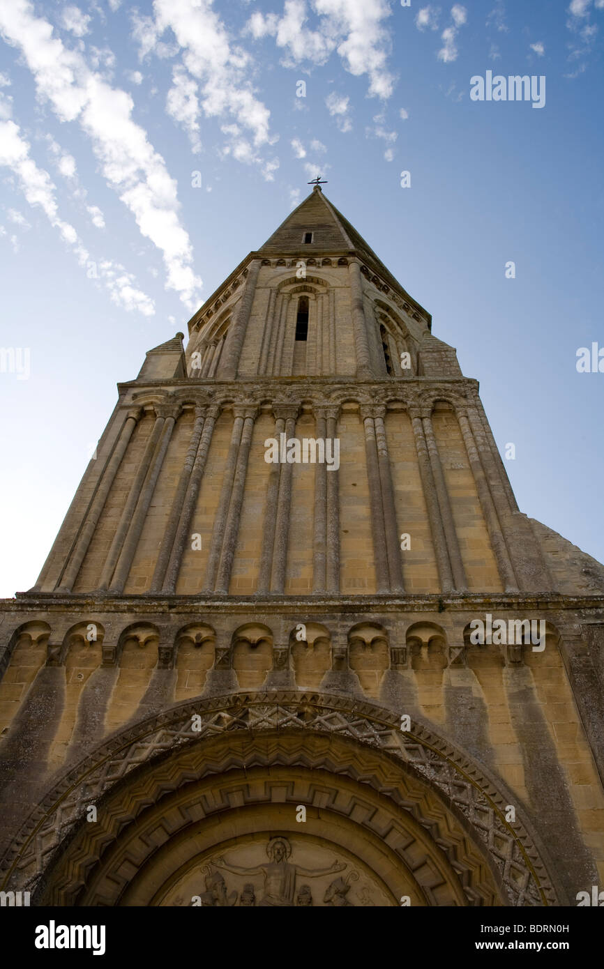 The church of L'Eglise Saint Aignan in the Normandy village of Trevieres. Stock Photo