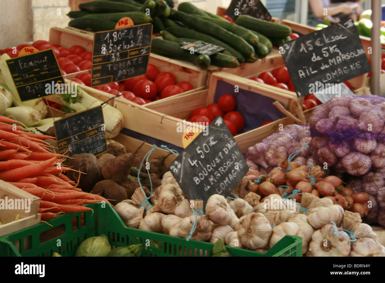 Vegetables sold at the weekly market of Lectoure, Gers Stock Photo
