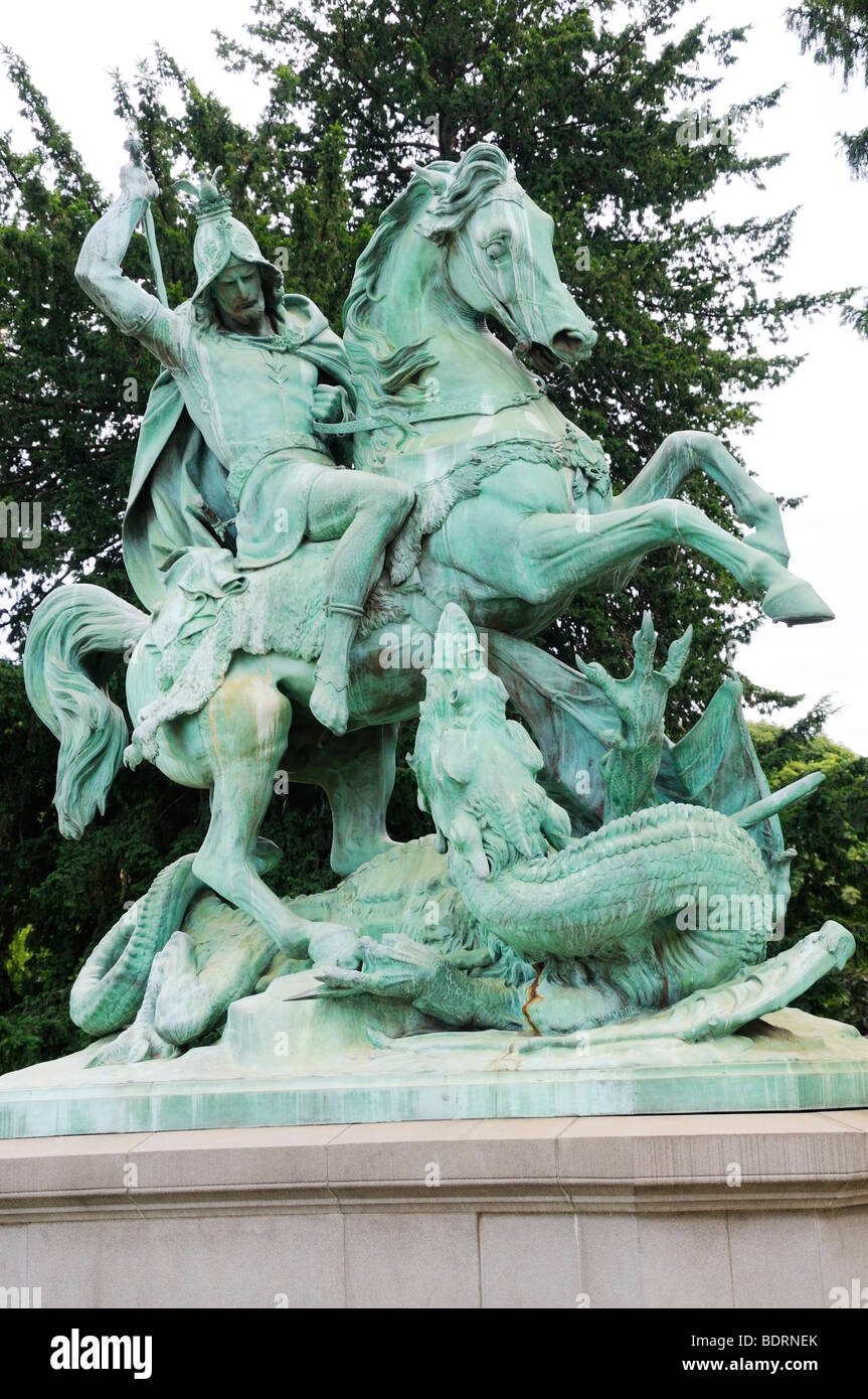 Zagreb, Croatia. Statue of St and the Dragon in Trg marsala Tita