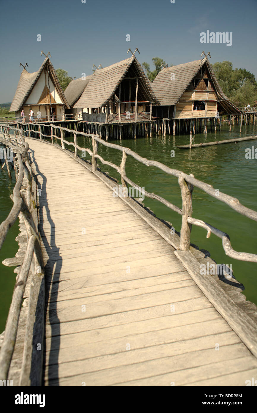Lake dwelling of prehistoric times-museum in Unteruhldingen, Lake Constance, Baden Wuerttemberg, Germany Stock Photo
